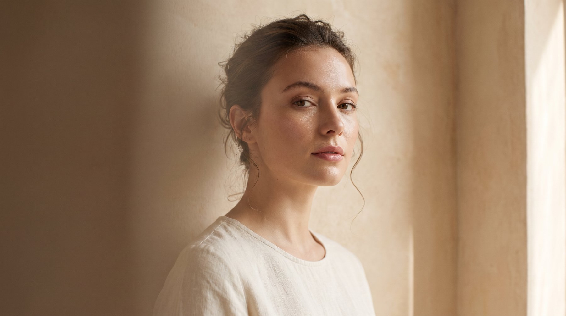 Soft daylight across a calm, relaxed face