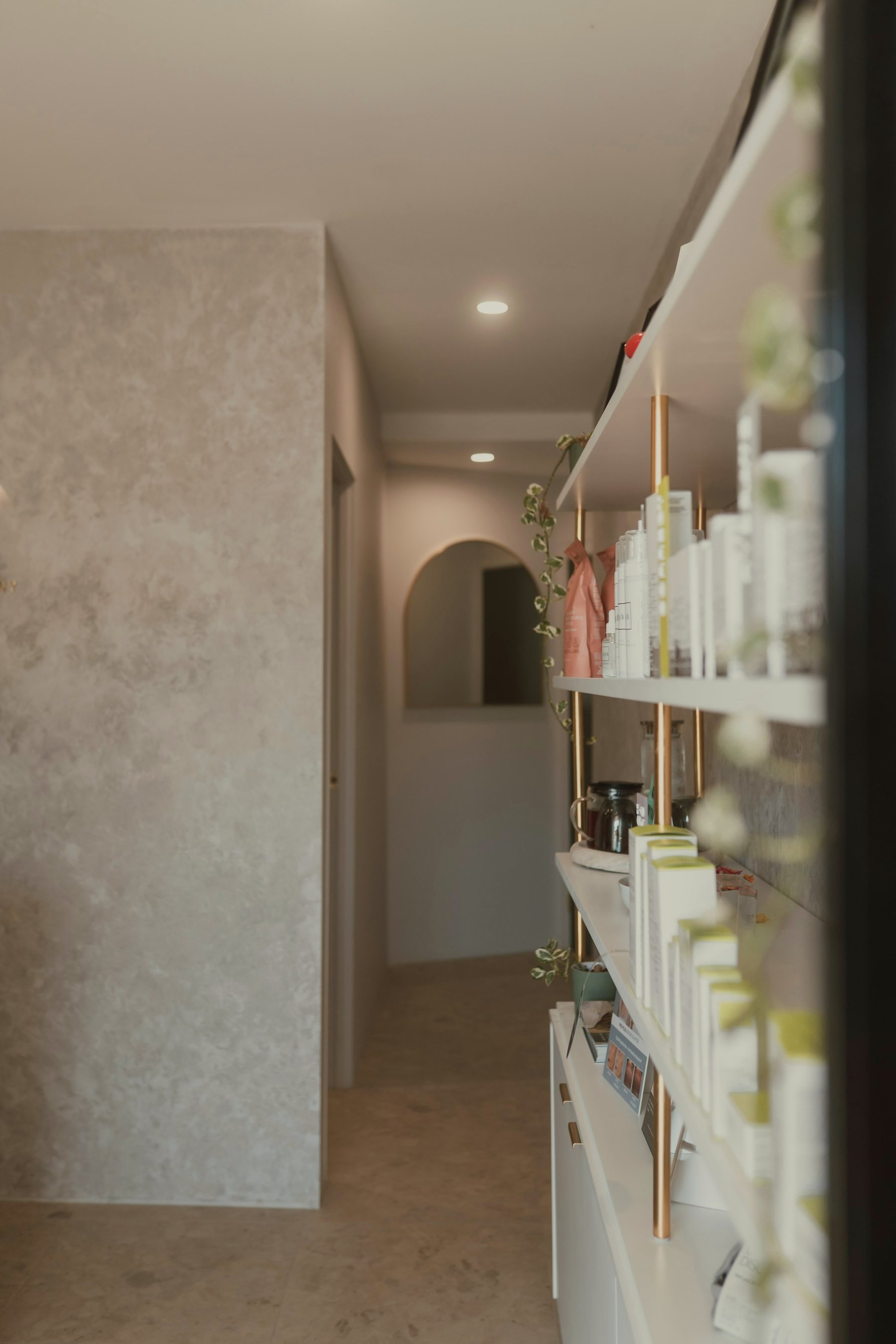 Professional skincare on a shelf in the treatment room